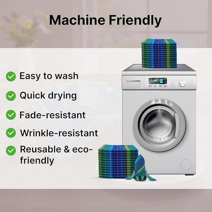 LFH Home Cotton Rich Cloth Salsa Napkin Set of 12 Washable Soft Durable Striped Table Napkins for Dining Wedding Daily Use Reusable Eco-Friendly Fabric Napkins for Elegant Settings(18x18)-Blue Multi - Image 7