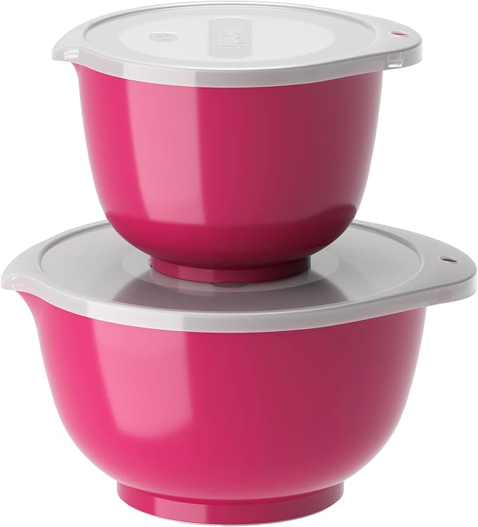 Rosti Margrethe Bowl Set, Set of 4 Bowls with 2 Bowls and 2 Lids, Recyclable Plastic, 1.5 Litre and 3 Litre, Beetroot by Rosti