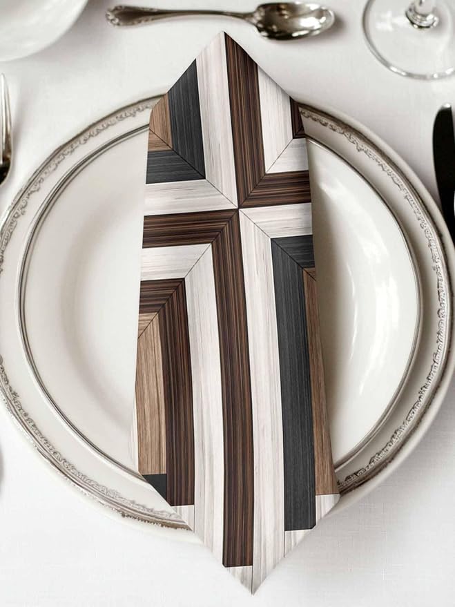 Kitchen Dinner Napkins Set of 8, Bohemian Western Cloth Napkins Reusable Washable Table Napkins for Weddings Cocktail Parties Holiday Table Decor 20x20 Inch Farmhouse Aztec Rustic Brown Black Grey - Image 2