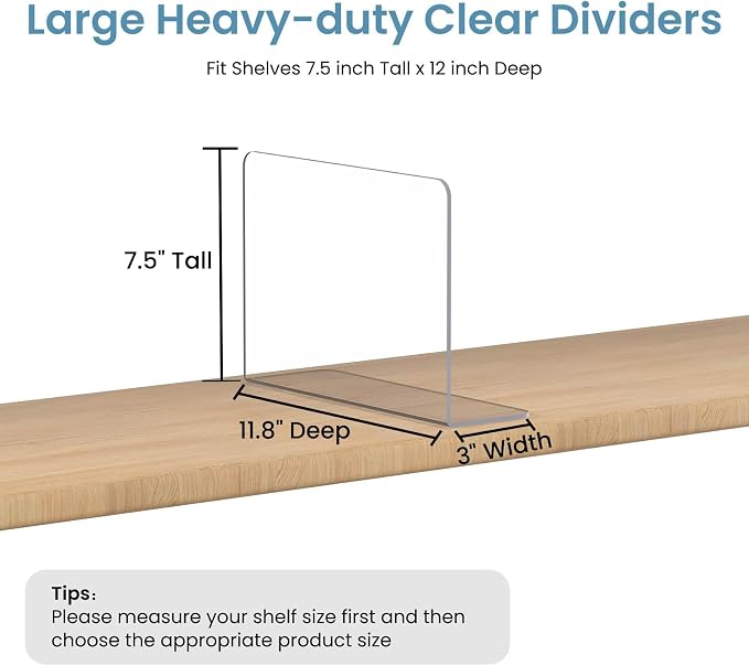 OKPOW Shelf Dividers Closet Organizer - 7.5" Tall X 11.8" Deep Acrylic Clear Sturdy Separate for Clothes Purse - Adjustable Space Saver Easy Install for Home Organization Enthusiasts 8 Pack - Image 3