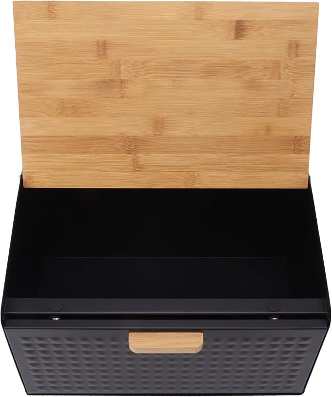 Black Bread Box for Kitchen Countertop, Metal Bread Box for Homemade Bread, Vintage Heavy Duty Large Capacity Bread Storage Container Bin Wood Farmhouse Breadbox Organizer for Kitchen Lovers (Black) - Image 4