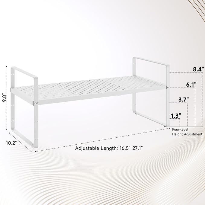 16.5~27.1" Expandable Shelf with Hole，2Pack 10.2" Wide Stackable Cabinet Shelves，White - Image 3
