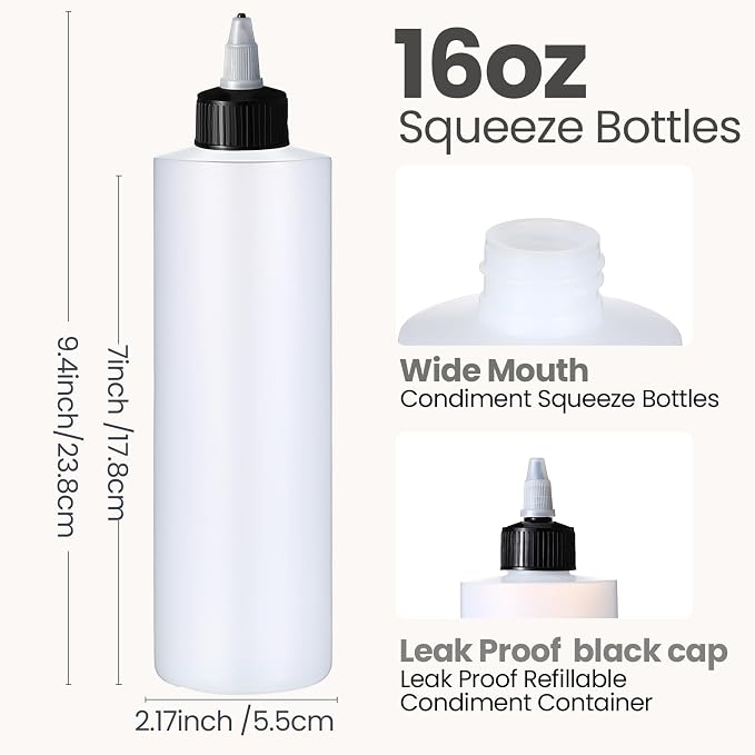 Irenare 16 oz 30 Pack Plastic Condiment Squeeze Bottles for Sauces Empty Squirt Bottle with Top Cap for Condiment BBQ, Dressing, Paint, Workshop, Crafts (Black) - Image 2