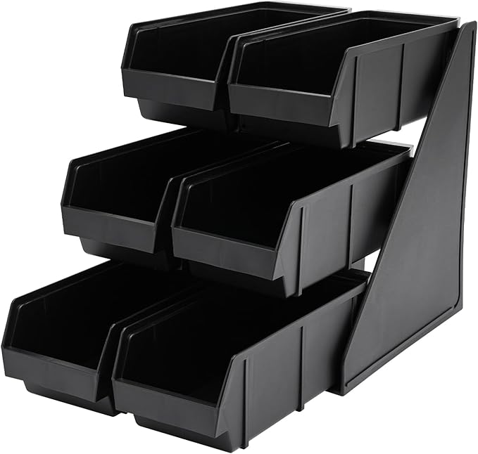 6 Compartment Serve Condiment Bin, 3-Tier Self Serve Condiment Bin Stand, Plastic Containers Storage Bins, Countertop Condiment Organizer for Coffee Shops Restaurants Bars by Unknown