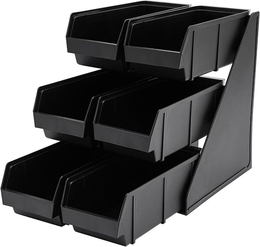 6 Compartment Serve Condiment Bin, 3-Tier Self Serve Condiment Bin Stand, Plastic Containers Storage Bins, Countertop Condiment Organizer for Coffee Shops Restaurants Bars by Unknown