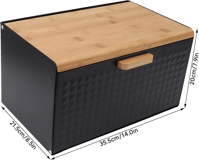 Black Bread Box for Kitchen Countertop, Metal Bread Box for Homemade Bread, Vintage Heavy Duty Large Capacity Bread Storage Container Bin Wood Farmhouse Breadbox Organizer for Kitchen Lovers (Black) - Image 9