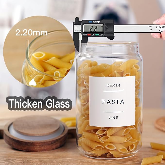 6 Set Glass Pantry Storage Jars with Acacia Airtight Lid - 23oz Thicken Glass Kitchen Canisters with 132 Pantry Labels - Clear Glass Food Storage Containers with Wood Lid for Tea,Sugar,Cookie,Coffee - Image 4