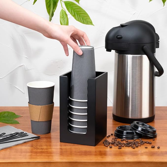 Restaurantware Coffee Cup Organizer 4.5 x 4.5 x 8 Inch Multipurpose Bamboo Holder Black Countertop Cup, Napkin, and Lid Organizer for Coffee Shops and Office Break Rooms - Image 4