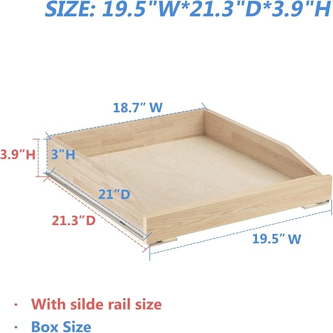LOVMOR Single Pull Out Cabinet Organizer 19½”W x 21”D, Soft Close Slide Out Drawer Storage Shelves for Kitchen, Wood Cabinet Shelf Pull-Out Organizer Storage for Base Cabinet - Image 3