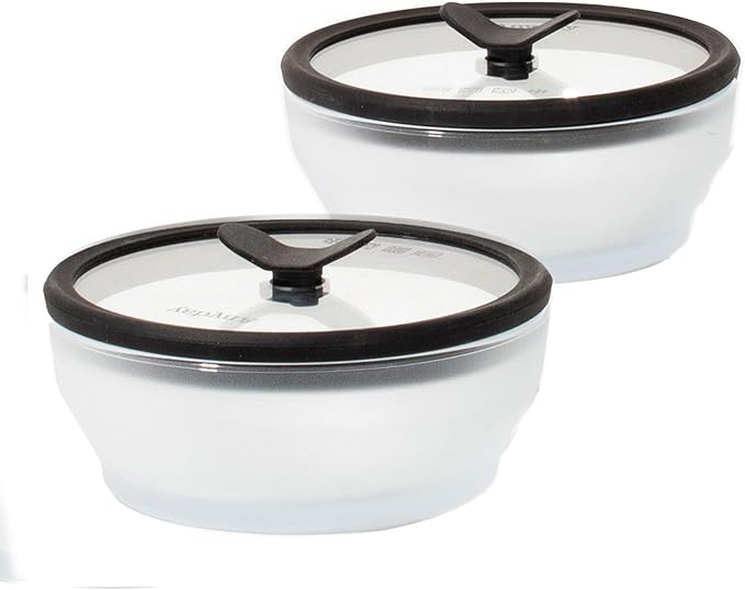 Anyday 2-Pack 2-Cup Glass Food Storage Set (Black Sesame) | Plastic-Free, Frosted Glass Meal Prep Bowls, Stackable Airtight Container, Vented Silicone Lid, Microwave-Safe Reheating by Anyday
