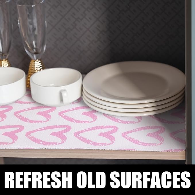 Pink Heart Drawer Liner for Cabinets Non-Adhesive Strong Non-Slip | Shelf Liner Cabinet Drawer Liners for Kitchen,Table,Bookshelves,Waterproof Cupboard Liners,12IN x 10FT - Image 5
