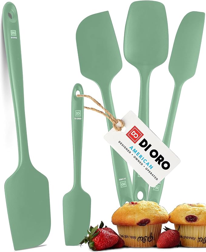 DI ORO Silicone Spatula Set - Rubber Kitchen Spatulas for Baking, Cooking, & Mixing - 600°F Heat-Resistant & BPA Free Silicone Scraper Spatulas for Nonstick Cookware - Dishwasher Safe (5pc, Sage) by DIORO