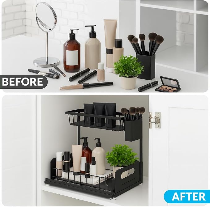 Under Sink Organizer 2 Tier with Slide-Out Drawer and Brush Holder (1) - Image 5