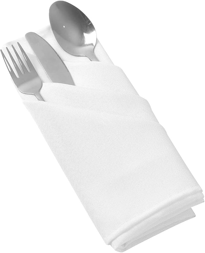 25pcs Polyester Cloth Napkins - 17 x 17 inch White Dinner Washable Napkins with Hemmed Edges for Restaurant/Wedding/Hotel(25,White) - Image 4
