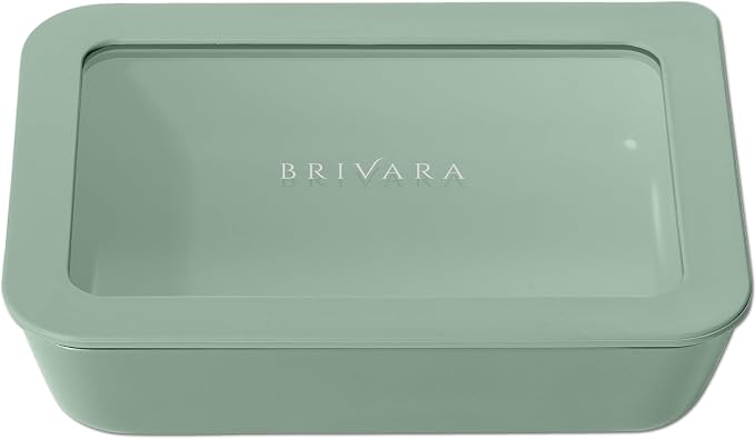Glass Food Storage Container with Lid, 3-Cup Small Rectangle | Microwave-Safe Airtight Lid, Oven-Safe Ceramic-Coated Glass | Zero Plastic, No PFAS/PFOA/BPA, Reusable [Willow] by BrivaraHome