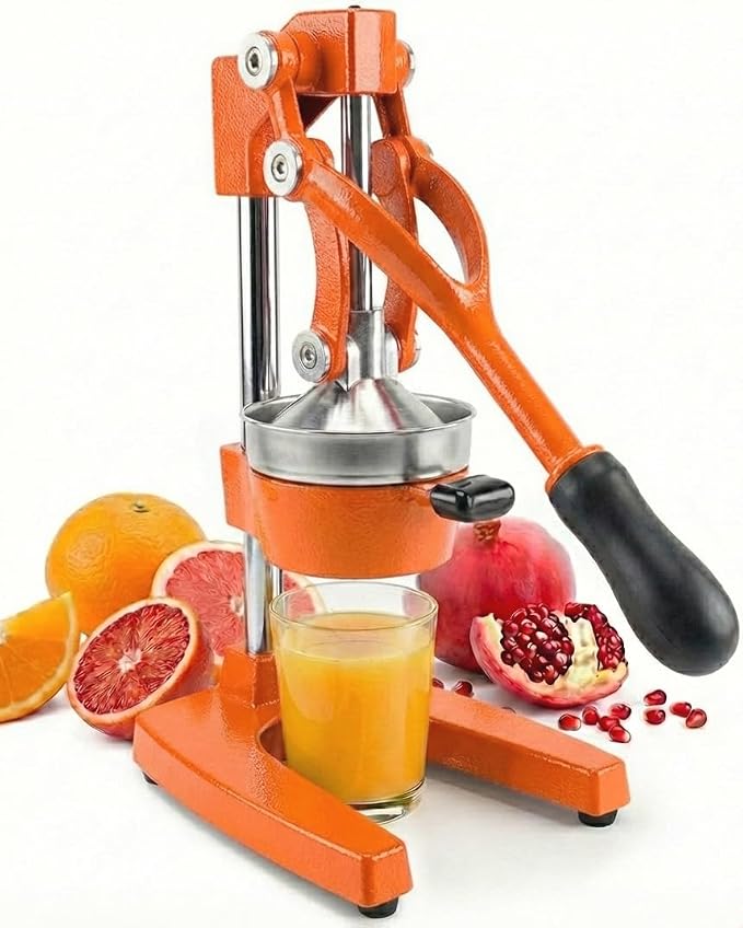 Eurolux Ultra-Premium Cast Iron Juicer | Extra-Large, Heavy Duty, Commercial Grade, Stainless Steel Manual Hand Press Citrus Squeezer For Fresh Orange Juice, Pomegranate, Lemon, and Much More (Orange) by Eurolux
