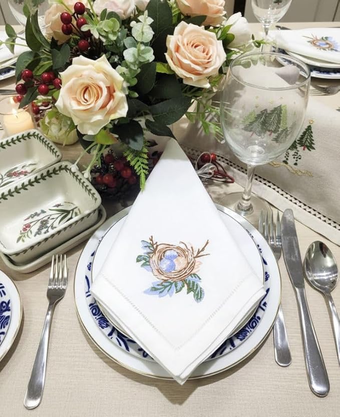 Embroidered Cloth Napkin Egg Nest Cotton Napkins (Set of 6, 18x18) – Charming, Eco-Friendly Dinner Napkins for Everyday Dining, Spring Celebrations & Gift Giving - Image 2
