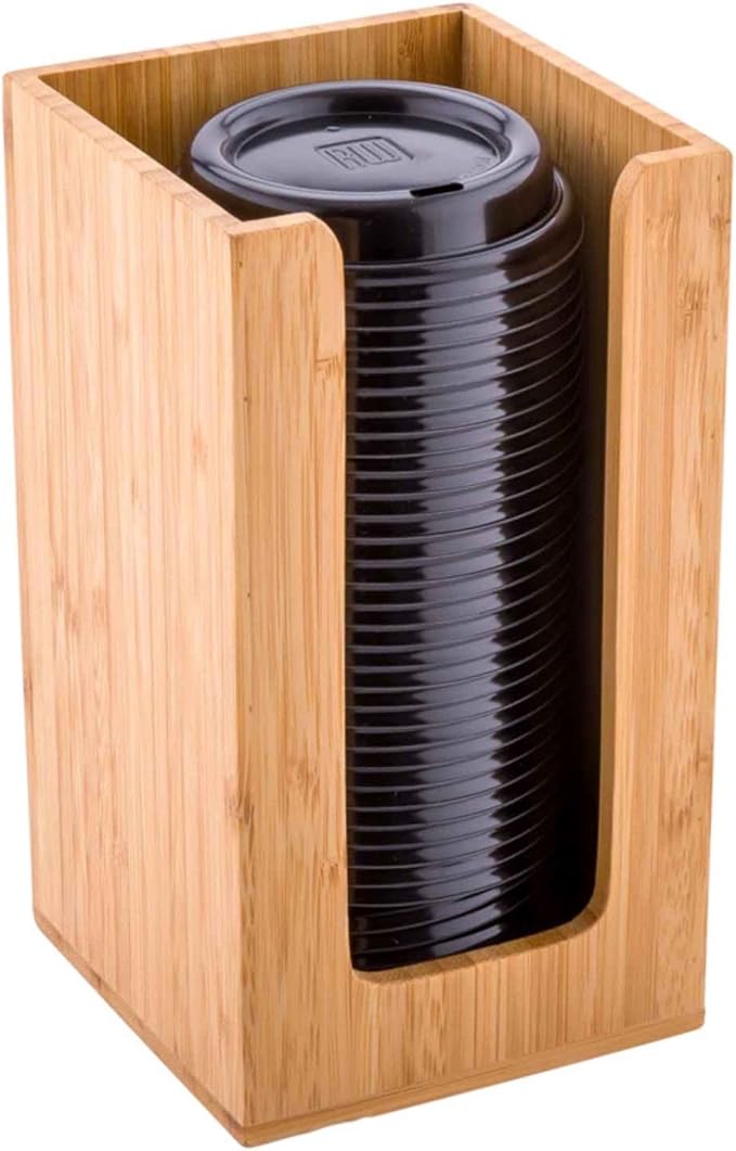 Restaurantware-4.5 x 8 Inch Coffee Cup Dispenser, 1 Countertop Cup Lid Organizer - Holds Cups/Lids/Napkins Up To 3.75 Inch in Diameter, Compact, Bamboo Cocktail Napkin Holder, For Bars or Offices, by Restaurantware