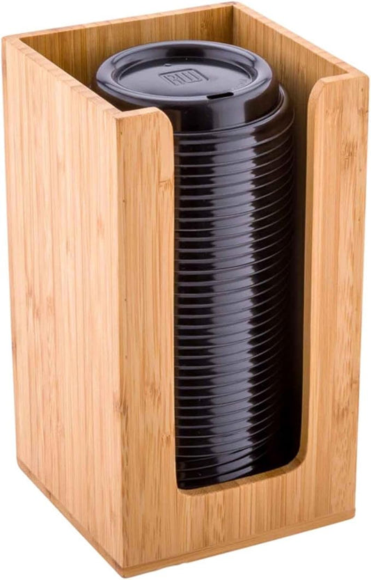 Restaurantware-4.5 x 8 Inch Coffee Cup Dispenser, 1 Countertop Cup Lid Organizer - Holds Cups/Lids/Napkins Up To 3.75 Inch in Diameter, Compact, Bamboo Cocktail Napkin Holder, For Bars or Offices, by Restaurantware