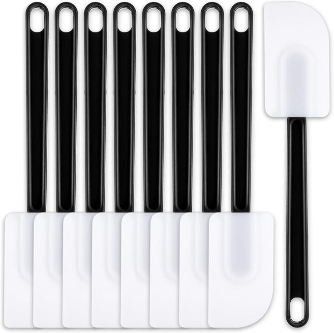 9 Pcs Silicone Rubber Spatula, Commercial Spatula 500 Fahrenheit Heat Resistant, Non Stick Heavy Duty Scraper for Kitchen Cook Mix Fry Spread Bake, Dishwasher Safe (Black and White,10 Inch) by Dandat