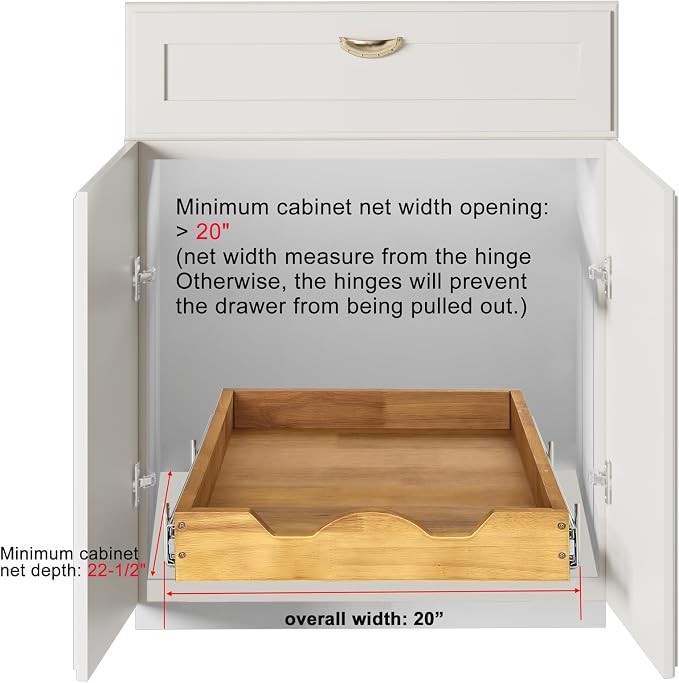 DINDON 1 Tier Pull Out Cabinet Organizer (20" W x 21" D) Single Tier Heavy Duty Slide Out Wood Drawer Under Sink Shelf Organization Storage - Image 3