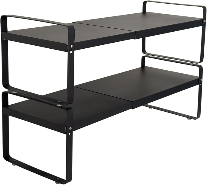 Set of 2 Black Kitchen Countertop Shelves, Expandable Cabinet Shelf Organizers, Stackable Metal Pantry Storage Shelves for Spice Rack, Cupboard by Unknown