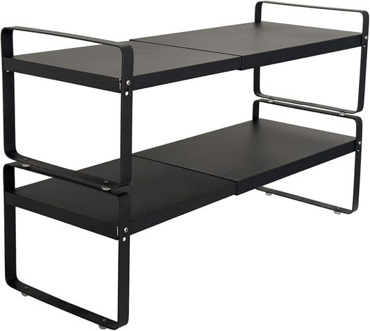 Set of 2 Black Kitchen Countertop Shelves, Expandable Cabinet Shelf Organizers, Stackable Metal Pantry Storage Shelves for Spice Rack, Cupboard by Unknown
