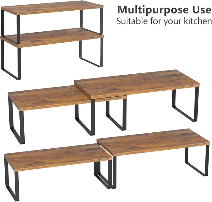 NEX Cabinet Organizer Shelf, Kitchen Counter Shelves Set of 4 | Stackable & Expandable Spice Rack, Space-Saving Pantry Organizers Bathroom Countertop Storage, Black and Rustic Brown - Image 4