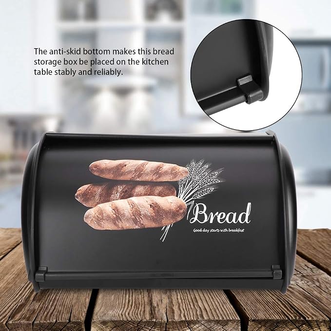 Bread Box for Kitchen Countertop, Stainless Steel Bread Holder, Large Capacity Bread Storage Container, Metal Bread Bin, Morden Bread Box with Rolling Door for Homemade Breads, Pastries,(Black) - Image 6