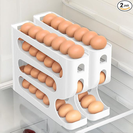 Automatic Rolling Down Egg Holder, SperinGeen Egg Roller Holds 56 Count | 2 Pack Egg Organizer Storage for Refrigerator, Space Saving Container, Dispenser for Fridge - Only for "LARGE" Sized Eggs by SperinGeen