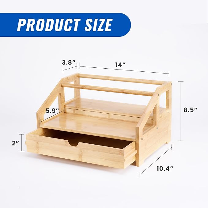 Bamboo Coffee Syrup Rack Organizer 3 Tier Rack with Cup Storage Box, Bottle Holder Stand for Syrups, Dressings, Kitchen Coffee Station, Natural - Image 2