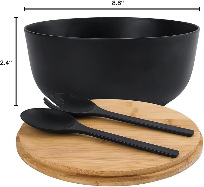 LOVYANXUE Bamboo Fiber Salad Bowl with Servers Set Large 9.8inches Nature Bamboo Mixing Bowl with Servers with Lid Spoon and Fork for Fruits,Salads and Vegetables - Image 9