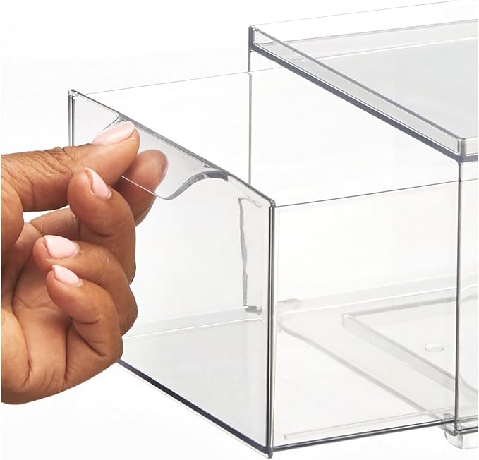 mDesign Stackable Storage Containers Box with 2 Pull-Out Drawers - Stacking Plastic Drawer Bins for Closet Organization, Linen, Coat, Bedroom or Entryway Closets - Lumiere Collection - 2 Pack - Clear - Image 6
