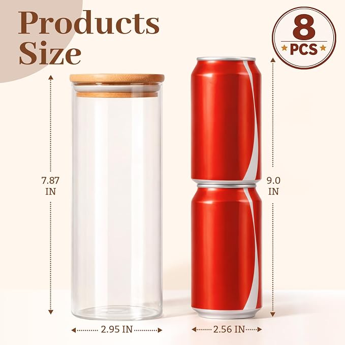 Stackable Glass Food Storage Containers with Lids [Set of 8 ], Airtight Glass Canister for Kitchen & Pantry Organization, Clear Borosilicate Jars for Pasta, Cereal, Flour, Sugar, Nuts - Image 2