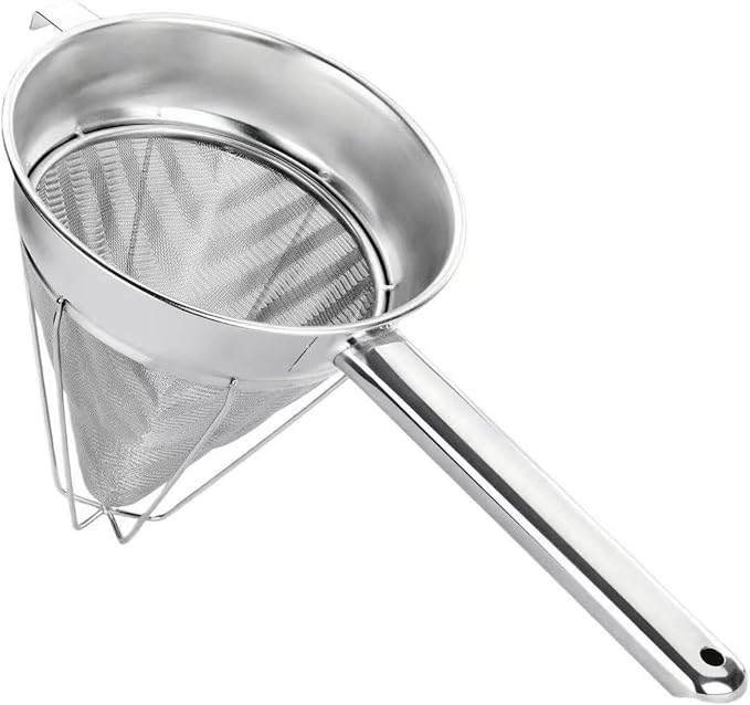 10-Inch Stainless Steel Fine Mesh Chinois Strainer | Large Strainer Reinforced Bouillon Strainer for Sauces, Soups, Purees, Pastes, Jelly, Custard, Curds and etc. by HugeLooy