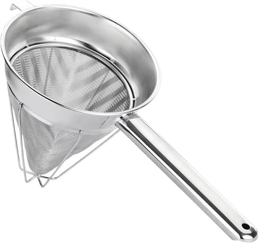 10-Inch Stainless Steel Fine Mesh Chinois Strainer | Large Strainer Reinforced Bouillon Strainer for Sauces, Soups, Purees, Pastes, Jelly, Custard, Curds and etc. by HugeLooy
