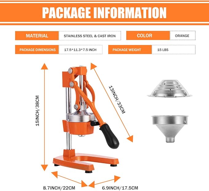 Commercial Heavy Duty Cast Iron Hand Press Manual Orange Citrus Lemon Lime Grapefruit Pomegranate Fruit Juice Squeezer Machine with Stainless Steel Cup - Image 7