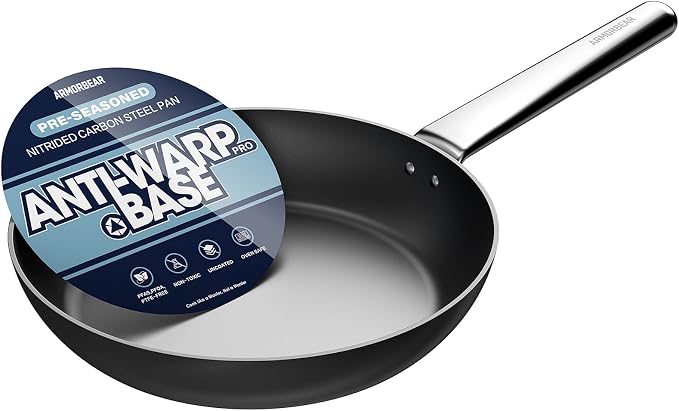 10 Inch Anti-Warp Carbon Steel Frying Pan, Nitrided Skillet | Pre-Seasoned, Works on All Cooktops, Oven Safe, Ideal for Indoor Kitchen Daily Cooking, Outdoor Camping, Chefs by Unknown