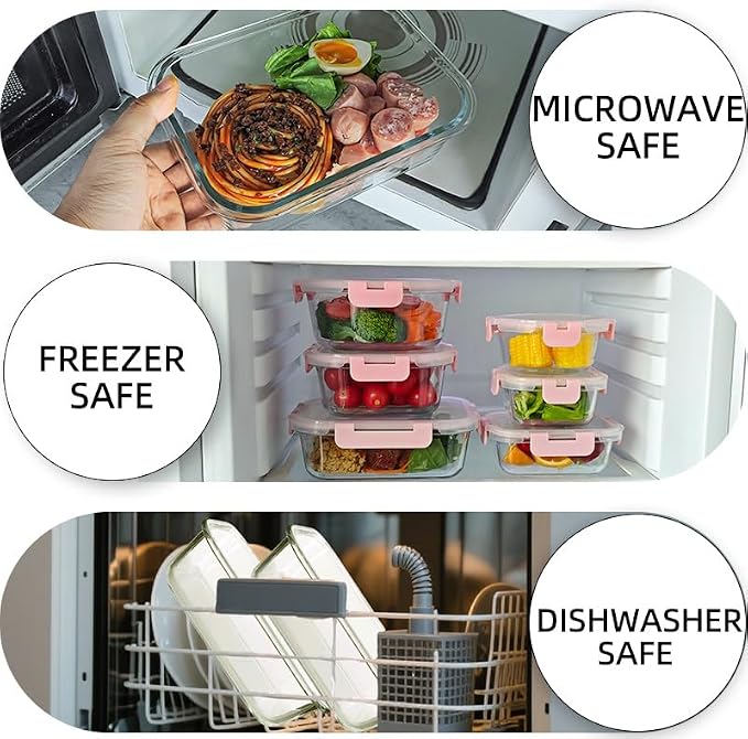 12 Pack Glass Storage Containers Transparent, Stackable Design Meal Prep Containers for Food Storage, Home, Kitchen & Pantry Organization, Microwave/Freezer/Dishwasher Safe - Image 5