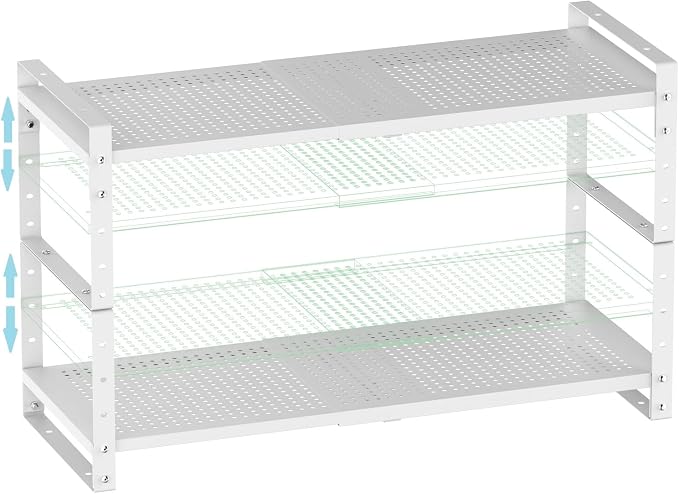 Expandable Shoe Rack Stackable Metal Pantry Storage Shelves Stand Adjustable Height Cabinet Shelf Organizer Racks Spice Shelving(2PACKS/WHITE,MEDIUM) by Goodqualityproducts