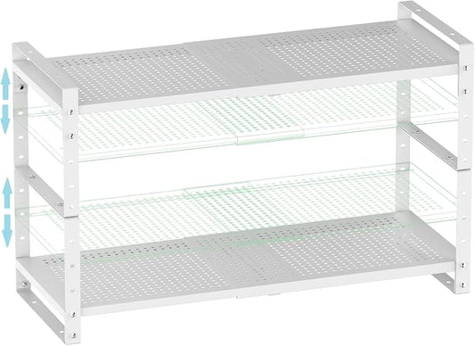 Expandable Shoe Rack Stackable Metal Pantry Storage Shelves Stand Adjustable Height Cabinet Shelf Organizer Racks Spice Shelving(2PACKS/WHITE,MEDIUM) by Goodqualityproducts