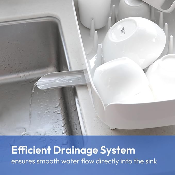 Split-Design Small Dish Drying Rack 9.5'' × 15.9'' × 4.9'' - White | Space-Saving Dish Drainer for Small Kitchen Countertops, Ideal for 1–2 Person Households or as a Secondary Rack - Image 4