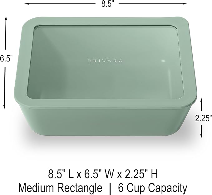 Glass Food Storage Container with Lid, 6-Cup Medium Rectangle | Microwave-Safe Airtight Lid, Oven-Safe Ceramic-Coated Glass | Zero Plastic, No PFAS/PFOA/BPA, Reusable [Willow] - Image 2
