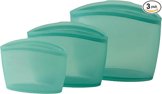 Blue Ginkgo Silicone Food Storage Bags, 3-Pack, Reusable, Made in Korea | Leakproof. Stand Up. Freezer and Dishwasher Safe. (Forest Green) by BLUEGINKGO