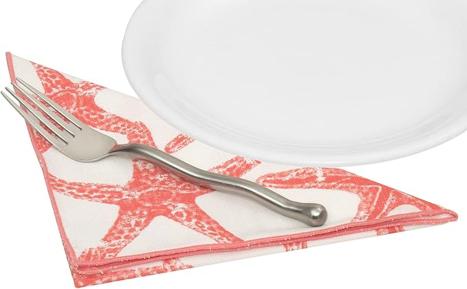 Cloth Napkins 100% Cotton Fabric Linen Napkin for Beach Wedding Reception Table Decor, Party Ideas, Coral Red Starfish Coastal Tablescapes 18" x 18" Dinner, Set of 12 - Image 5