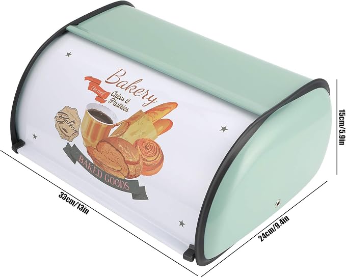Roll Top Bread Box for Kitchen Counter - Metal Bin Retro Food Storage Container, 13"x9.4"x5.9" (Green) - Image 2