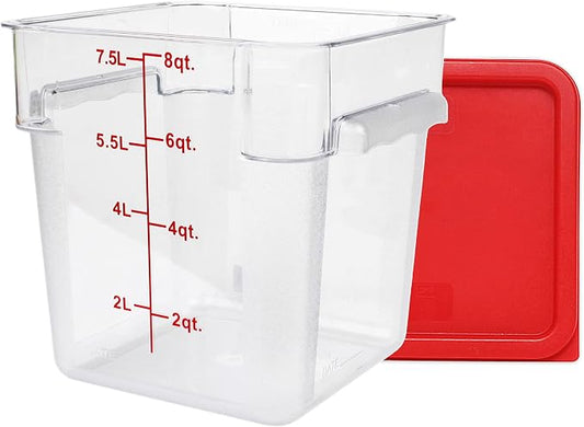 Tiger Chef 8 Quart Commercial Grade Clear Food Storage Square Polycarbonate Containers With Red Lids by TigerChef
