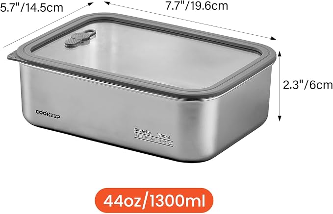 44oz/1300ml Stainless Steel Food Storage Containers,Stainless Steel Containers with Lids,Snack Containers,Lunch Box,Easy Clean,Airtight&Leakproof for Kitchen Storage,Dishwasher Safe,BPA-Free - Image 2