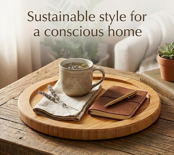 YBM Home Bamboo Wooden Non-Skid Lazy Susan Turntable Fully Rotating Pantry Cabinet - Image 5