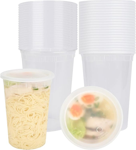 Restaurantware Plastic Food Container 100 Pack of 48 oz Clear Microwave-Safe Storage Container With Lid Leakproof Round Shape Disposable Freezer-Safe by Restaurantware